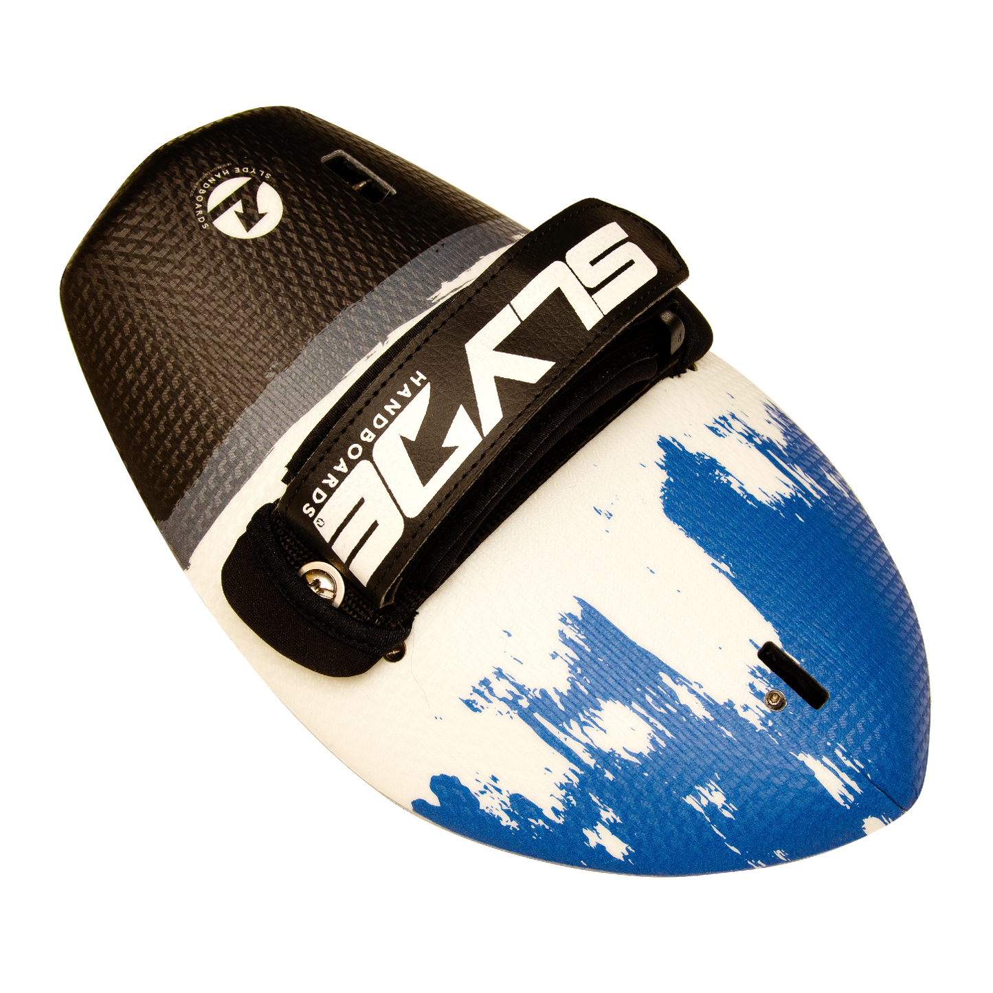 The ENOKA White, Blue, Black Bula Shorebreak Handboard with Camera insert and Hand Strap