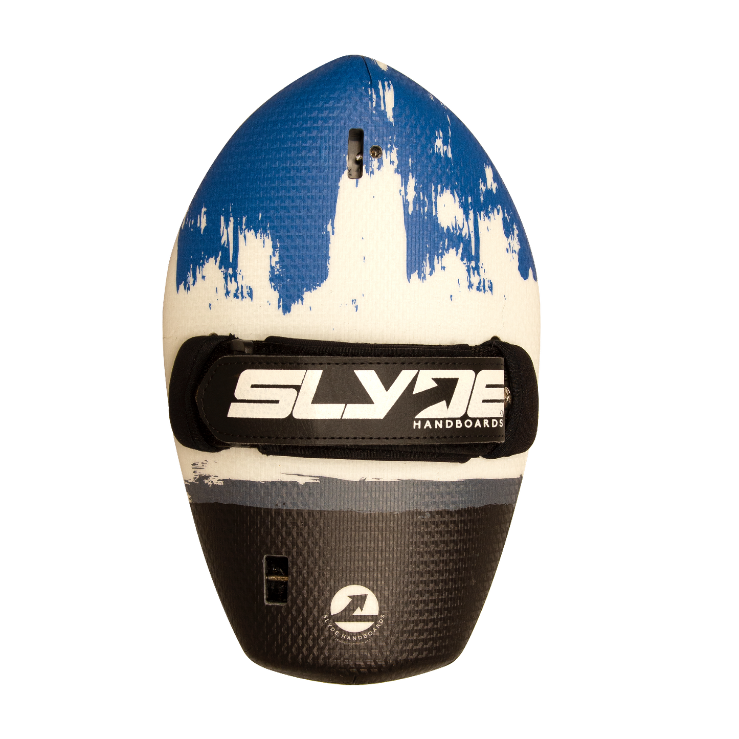 The ENOKA White, Blue, Black Bula Shorebreak Handboard with Camera insert and Hand Strap